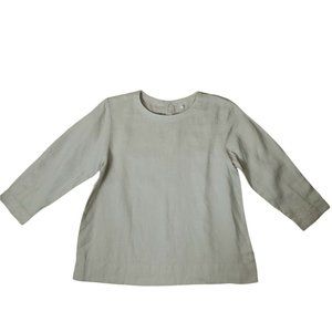 MUJI 100% Linen Top Womens XS Tan Minimalist Japanese Poplin A-line Shir…